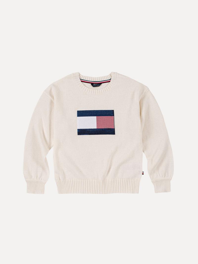 Lány Tommy Hilfiger Big Flag Pulóverek Fehér | HU 1874RVD